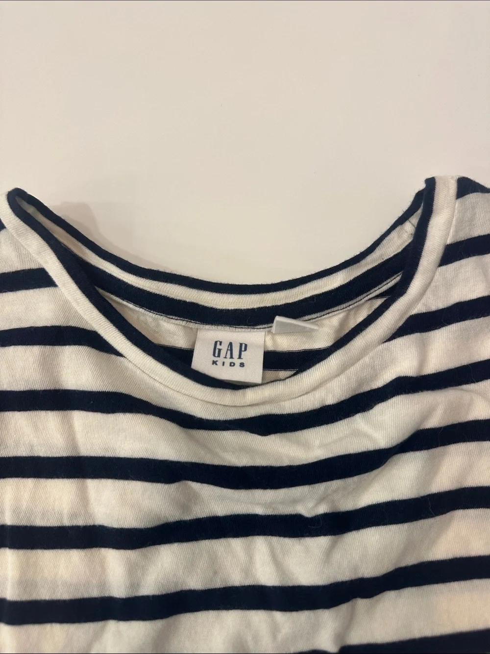GAP Navy and White Striped Short Sleeve Top with Pleated Sleeves Girls medium